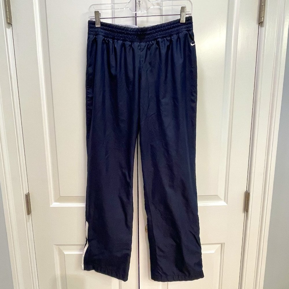 EUC Nike Track Pants, Low-Rise, Elastic/Drawstring, Zippered Legs, Navy, Small - Picture 1 of 11